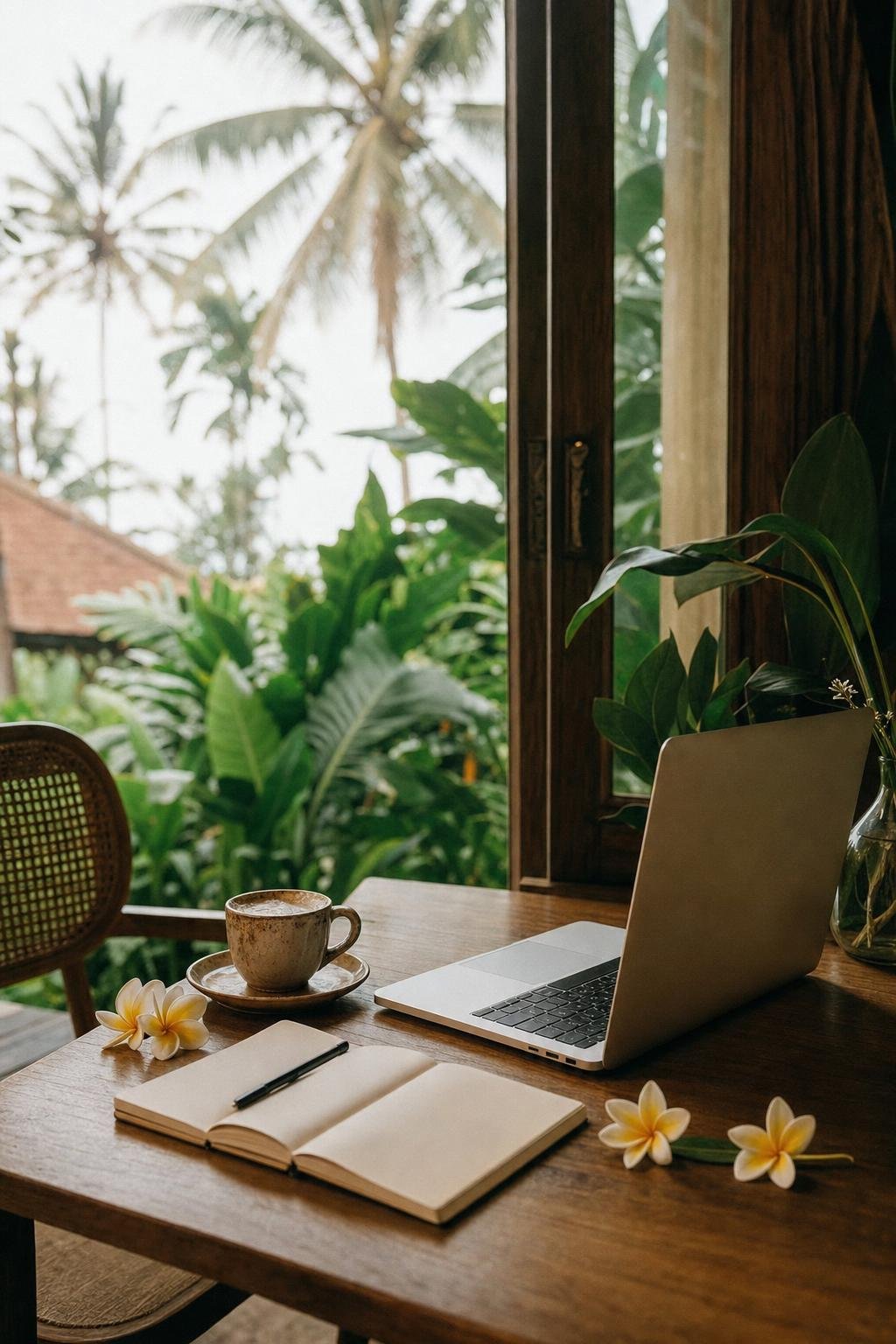Espace de travail tropical à Bali pour organiser votre mariage